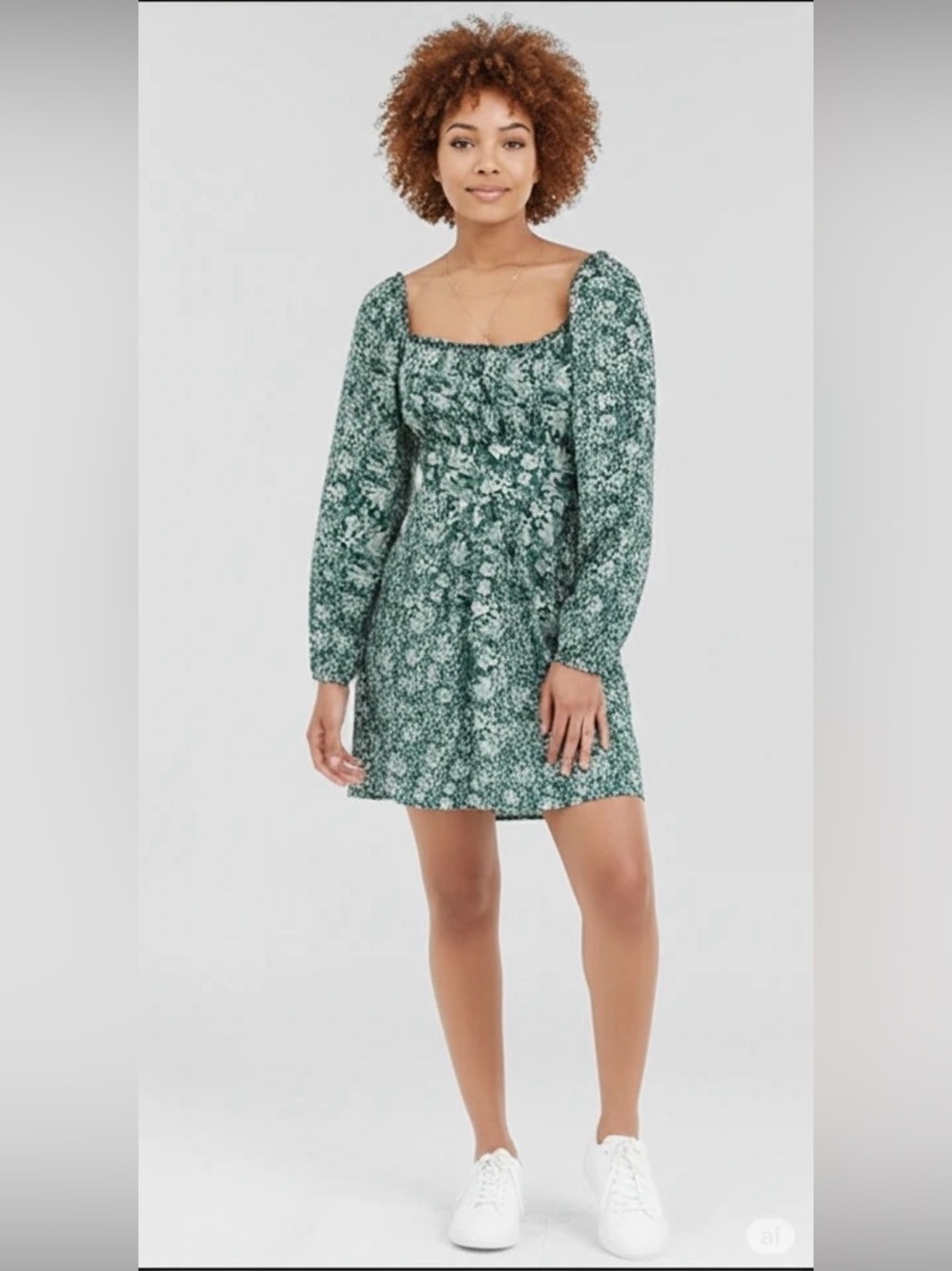 As U Wish Floral Green Long Sleeve Dress